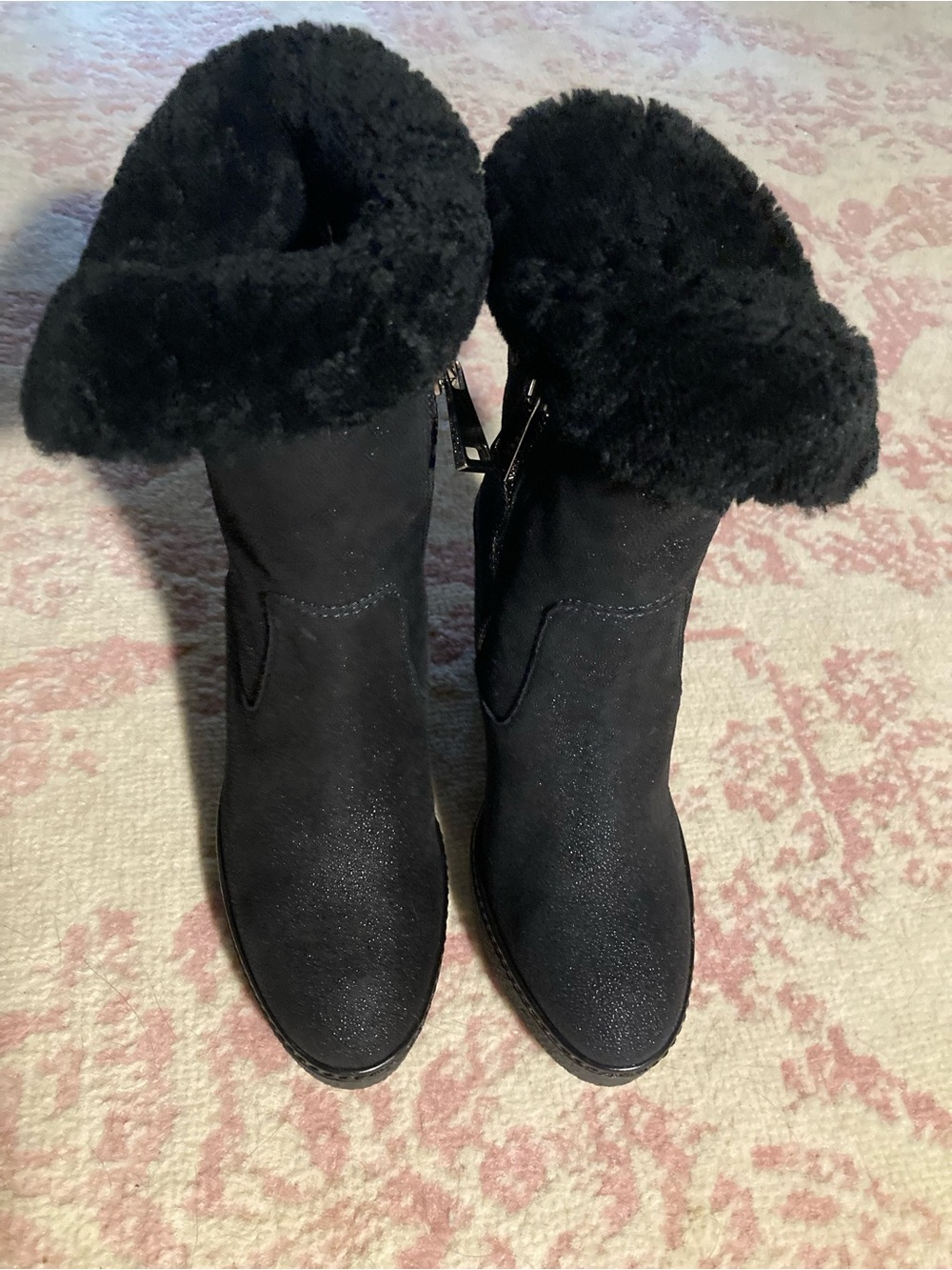 Moncler Black Faux Fur Cuff Winter Boots for Women
